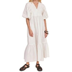 Hunter Bell White 100% Cotton “Mercer” Cottagecore Milkmaid Dress, EUC, Large